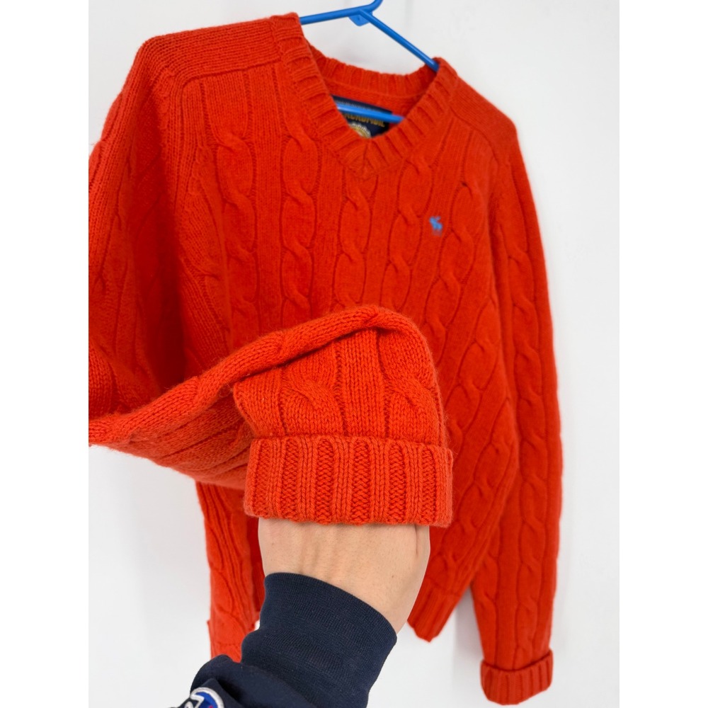 VTG Abercrombie & Fitch Men Orange Shetland Wool Cashmere Knit V-Neck Sweater M - Picture 8 of 11